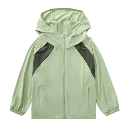 AHTJRT Kids Zip-Up Hoodie UPF50+ Sun Protection Jacket with Pockets Casual Summer Spring Outerwear Outdoor Hiking Camping Green 10-11 Years