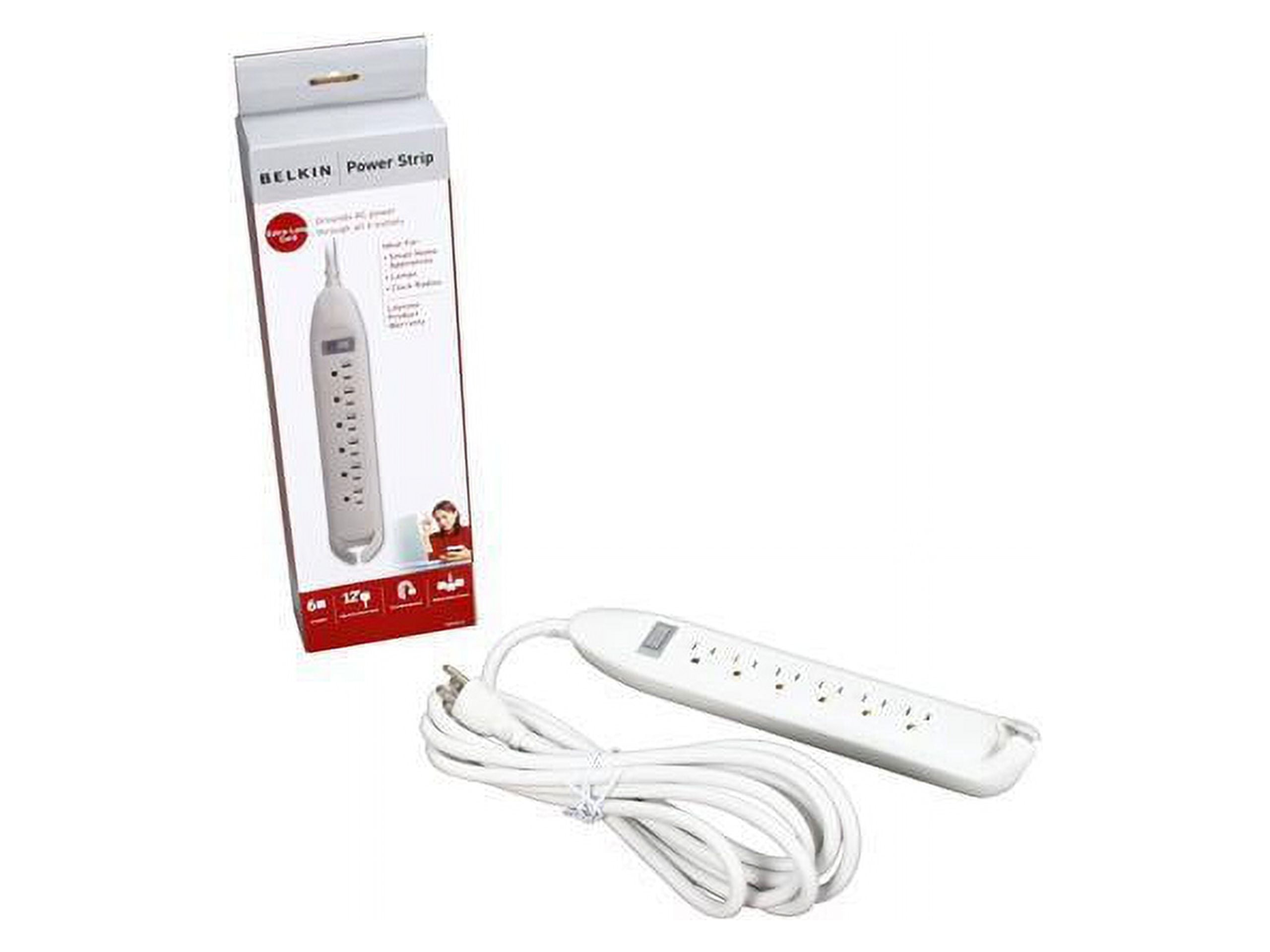 Belkin Power Strip, 6 Outlets, 12 ft Cord, White