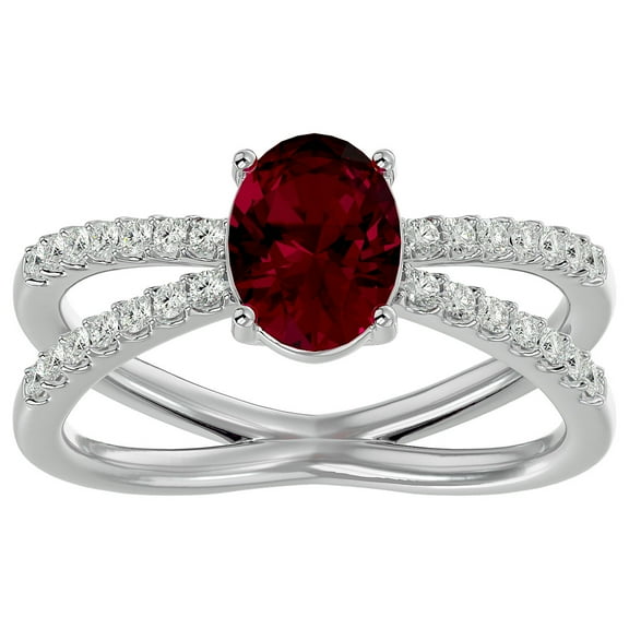 SuperJeweler 1 1/2 Carat Oval Shape Created Ruby and Halo Diamond Ring In Sterling Silver For Women