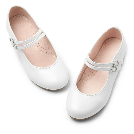 

HOMEHOT Girls Dress Shoes Mary Jane Shoes for Girls Princess Ballerina Flats Back to School Shoes for Girls Party Wedding White Big Kid 4