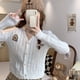 thumbnail image 3 of Suéter bordado con cuello en V para mujer, abrigo de otoño 2024, nuevo cárdigan de punto ajustado de estilo preppy, camiseta, ropa para mujer, suéter dulce, 3 of 5