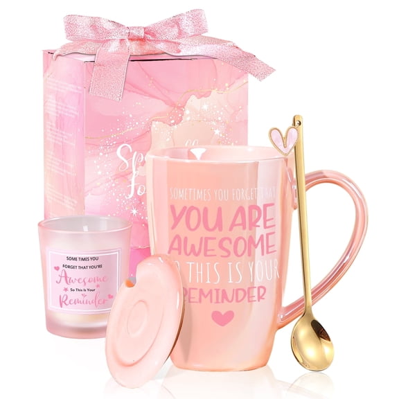 Thank You Gifts for Women Pink Coffee Mug Tea Cup Birthday Friendship Gifts for Women stocking stuffers Inspirational Female Best Friends Sister Mom Wife Coworker Bestie Bff