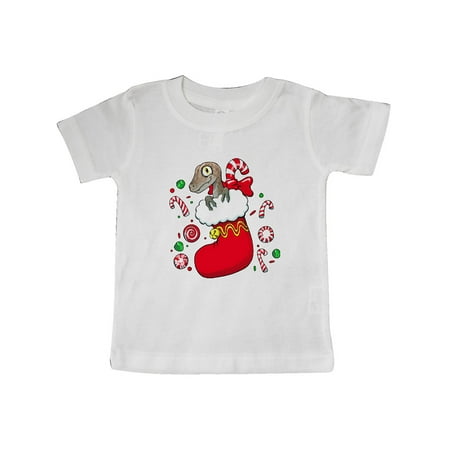 

Inktastic There s a Dinosaur in my Christmas Stocking with Candy Canes Gift Baby Boy or Baby Girl T-Shirt