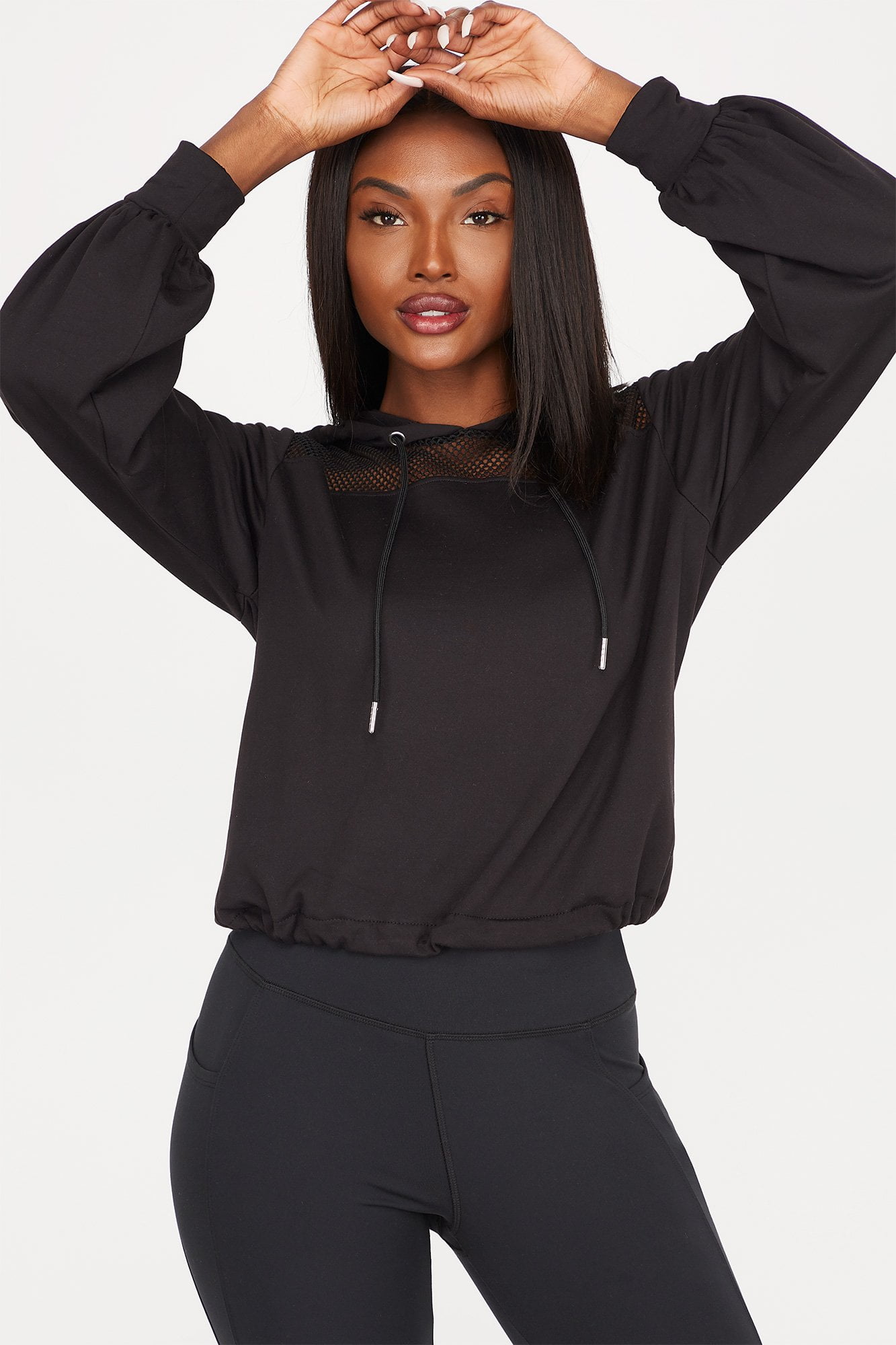 Urban Women's Soft Mesh Insert Active Drawstring Hoodie