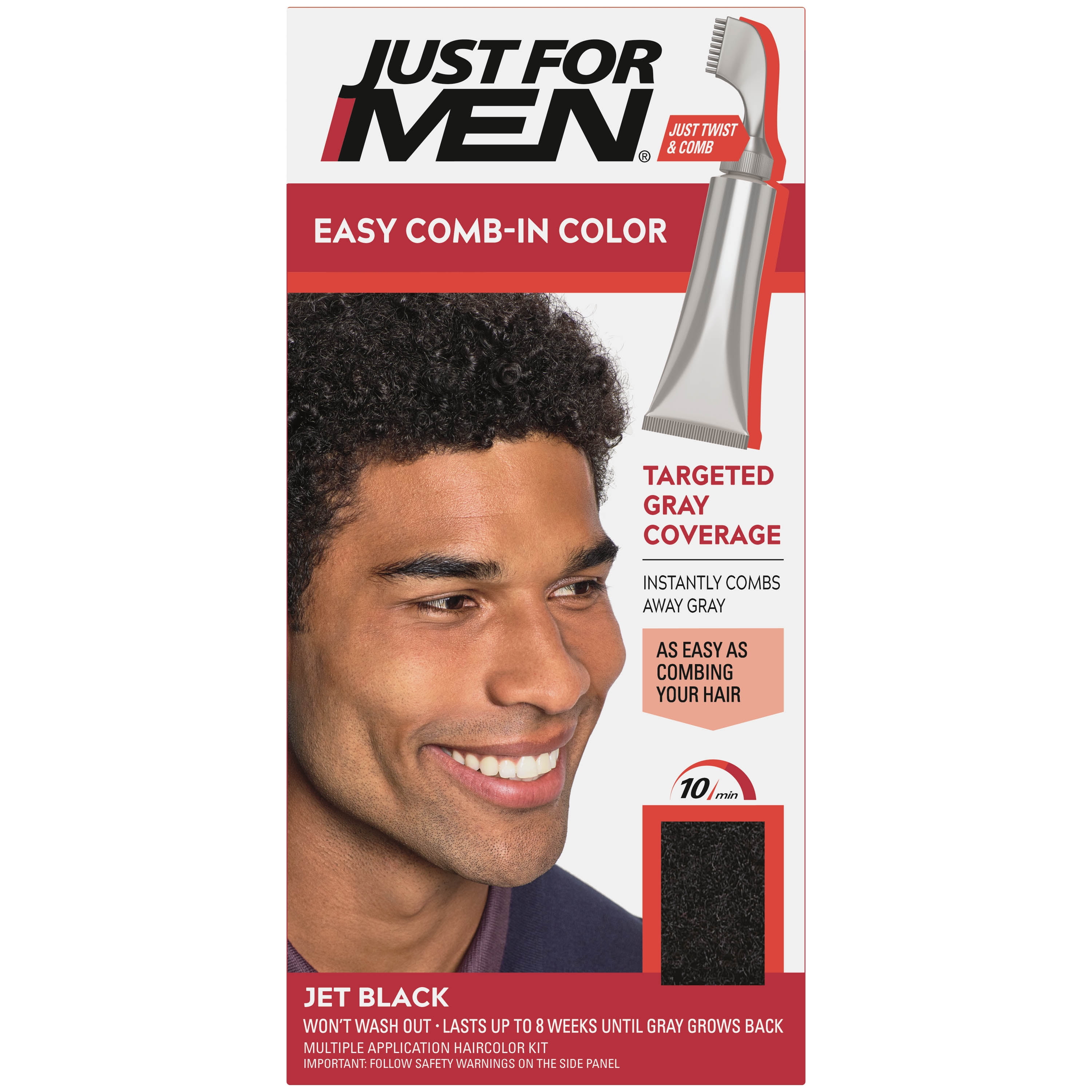 Just For Men Easy Comb-in Gray Hair Color with Applicator, Real Black, A-55  - Walmart.com