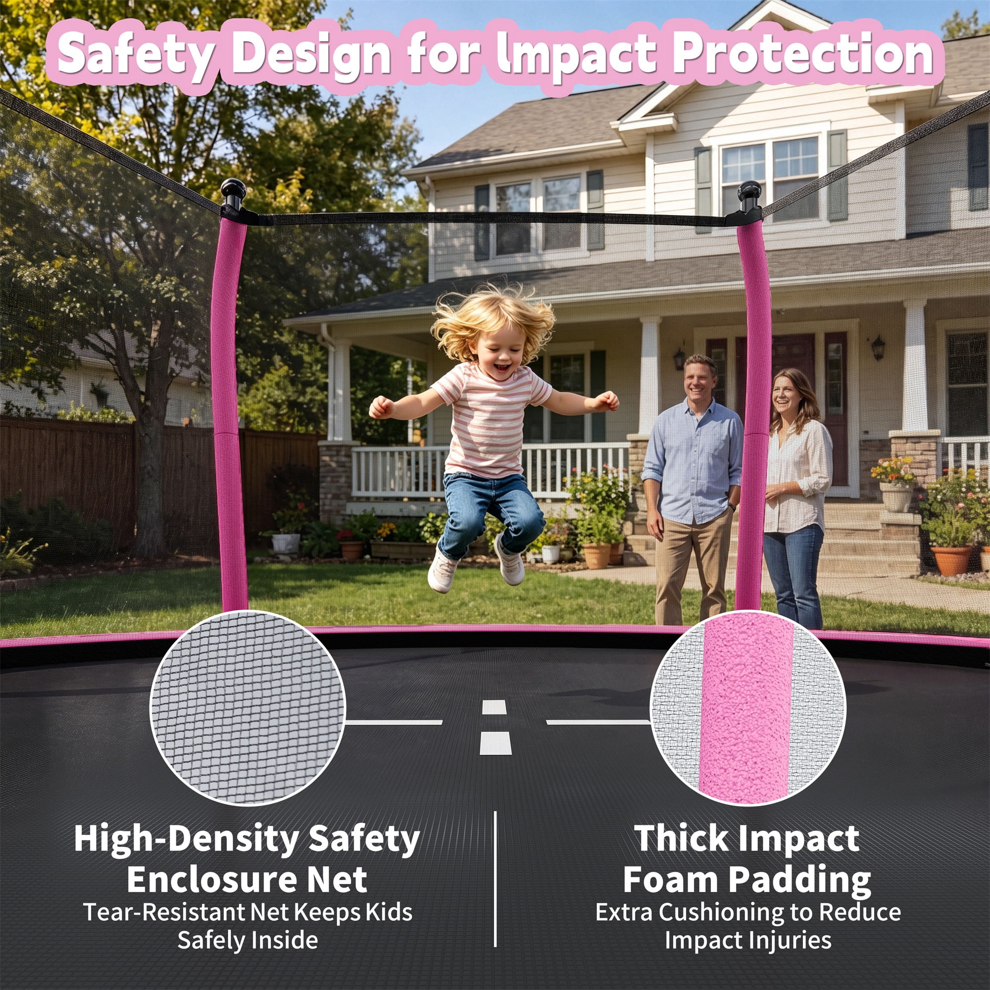 Alvantor 14Ft Trampoline for Kids & Adults, Pumpkin Trampoline with Enclosure Net and Ladder for Backyard Pink