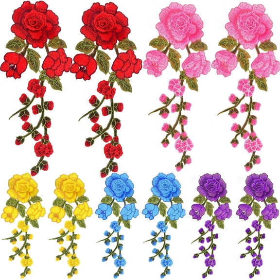 10 Pieces Decorative Flower Embroidered Sew On Patches Floral Petal Embroidery Appliques Embellishments for DIY Jeans Jackets Backpacks Clothes Sewing Crafts, 5 Colors