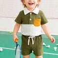 thumbnail image 6 of Kaprioy Boys Summer Outfits Boys Clothes Set 6 12 18 24 Months 2T 3T Solid Color Lapel Short Sleeve Single-Breasted Tops + Shorts Outfits, 6 of 6