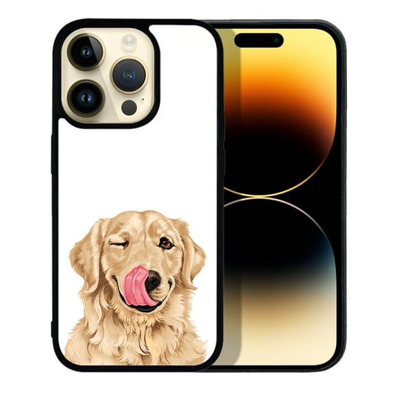 FINCIBO Soft Rubber Protector Cover Case for Apple iPhone 14 Pro Max 6.7" 2022, Winking Golden Retriever Dog