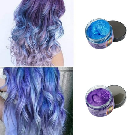 Hair Wax 2 Colors Kit Temporary Hair Coloring Styling Cream Mud Dye - Blue,