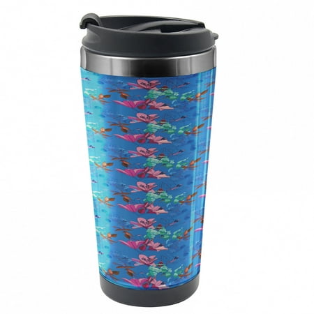 

Floral Travel Mug Blooming Lilies and Phloxes Steel Thermal Cup 16 oz by Ambesonne