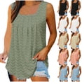 thumbnail image 7 of Lovskoo 2024 Tank Top for Women Solid Color Eyelet Pleated Square Collar Tank Tee Summer Casual Loose Sleeveless Shirt White 2XL, 7 of 7