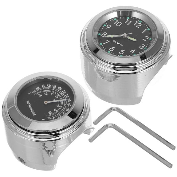 Ortofally 2pcs/set 22-25mm Motorcycle Handlebar Dial Clock and Thermometer for (Black)