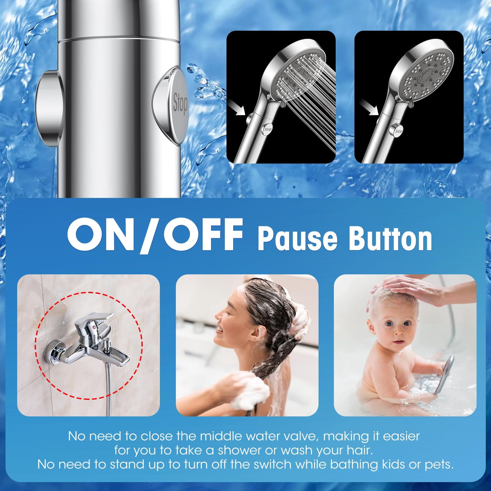 Deally RV Shower Head with Hose, High Pressure Handheld Shower Head with On Off Switch, 7 Mode Shower Head for RV/Campers, Travel Trailer