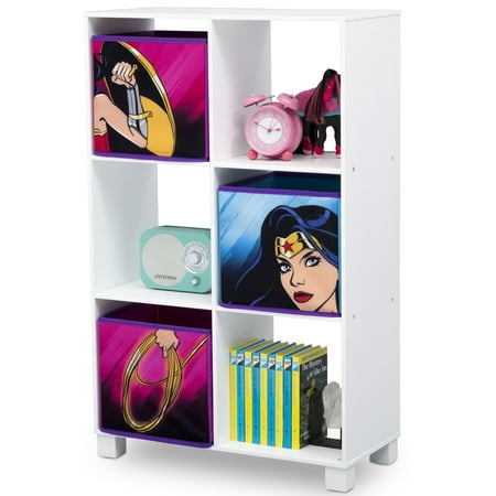 Delta Wood Machines - DC Comics Wonder Woman 6 Cubby Deluxe Wood Storage Unit (3 Bonus Fabric Bins Included) by Delta Children