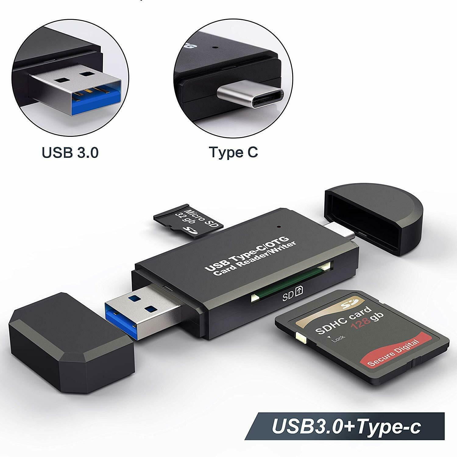 SD Card Reader, Micro SD/TF Compact Flash Card Reader with 3 1 USB Type C/Micro USB Male Adapter and OTG Function Portable Memory Reader for & PC & Laptop &