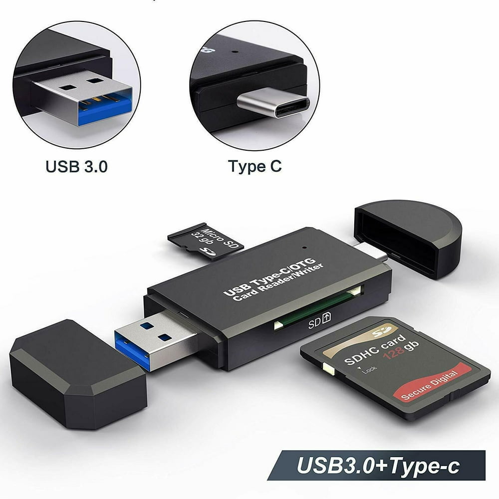 SD Card Reader, Micro SD/TF Compact Flash Card Reader with 3 in 1 USB Type C/Micro USB Male