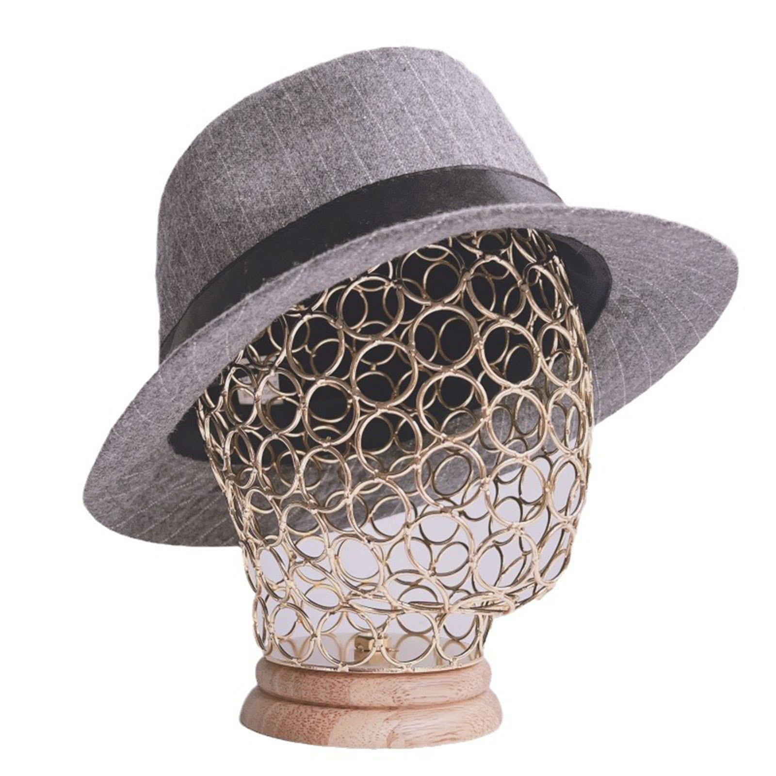 TOOYFUL , Holder with Wooden Base, Hat Display Stand, Metal Hollow Mannequin Head for Hats Jewelry Headphones s Gold