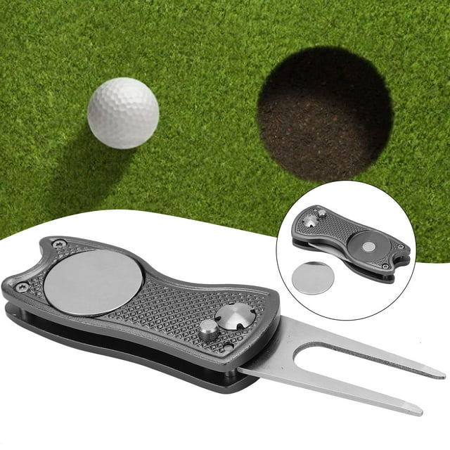 Foldable Golf Pitchfork, High Hardness Aluminum Alloy Golf Divot Repair Tool Practical To Use for Work for Golf Green,Purple,Gray