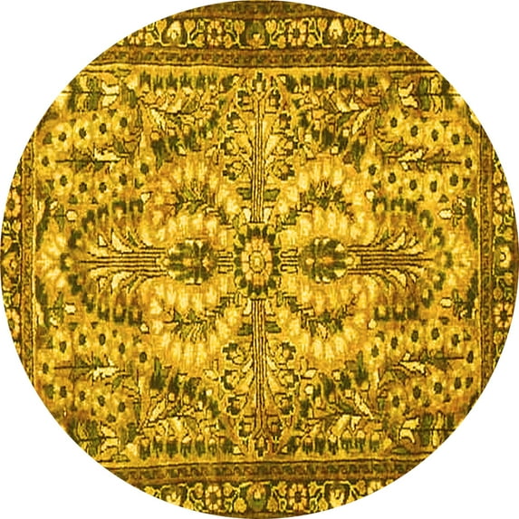 Ahgly Company Machine Washable Indoor Round Persian Yellow Traditional Area Rugs, 8' Round