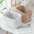 thumbnail image 1 of Cesta decorativa de forro polar ruelo – Contenedor organizador de tela suave con cuerda de transporte, blanco/caqui, 11,8x7,8x8,2 pulgadas, lavandería versátil y almacenamiento en casa, 1 of 5
