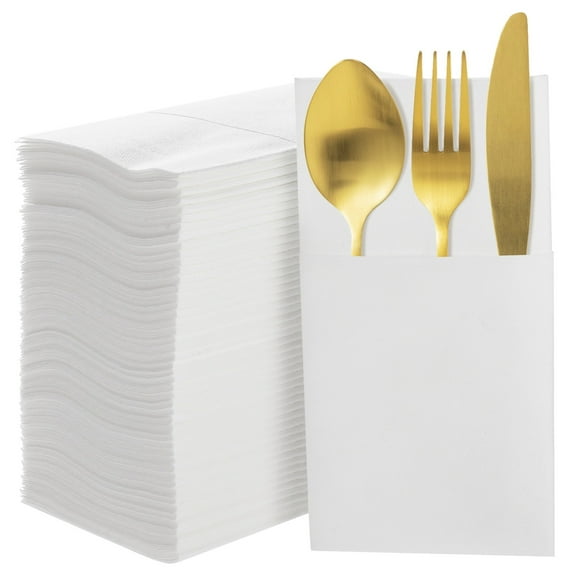 50 PCS Disposable Paper Napkins for Fork Knife Spoon, White Decorative Napkins,15.7 x 15.7 Inches Pre-folded for Easy Setup, Ideal for Events, Parties, and Banquets