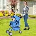 thumbnail image 6 of 4 Wheels Pet Stroller Foldable Dog Stroller Cat Stroller with Cup Holders& Storage Basket for Small Medium Dogs, Blue, 6 of 9