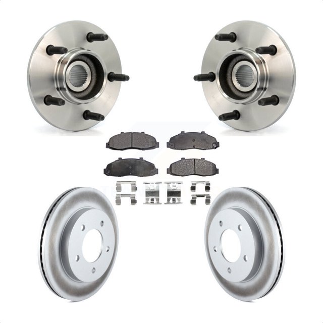 Transit Auto Front Hub Bearing Assembly Coated Disc Brake Rotors and Semi-Metallic Pads Kit for Car Ford F-150 4WD with 2-Wheel ABS KBB-103778