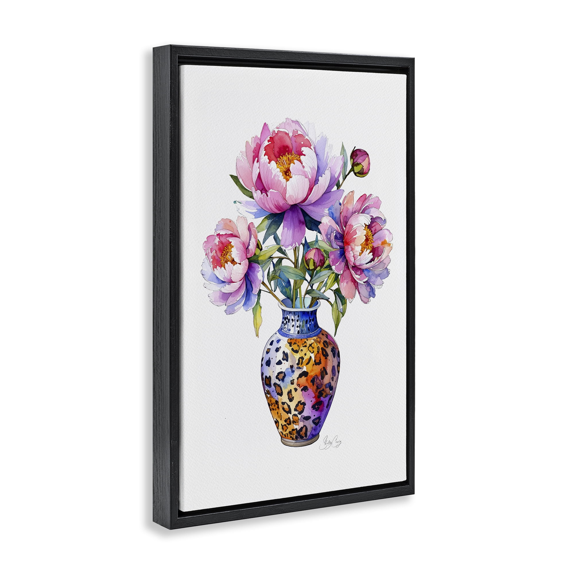 Stupell Industries Fierce Blooms Flower Vase Black Framed Floater Canvas Wall Art, design by Shelly Craig