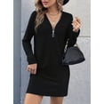 thumbnail image 4 of Womens Sweater Dress 1/4 Zip Ribbed Knit Texture Long Sleeve Casual Bodycon Fall Jumper Midi T-Shirt Dresses, 4 of 6