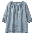 thumbnail image 5 of Qulqfy Solid Womens Blouses Casual Crew Neck Cotton Linen Short Sleeve Elastic Hem Boho Spring Dark Gray Women's Summer Tops XXXL, 5 of 5