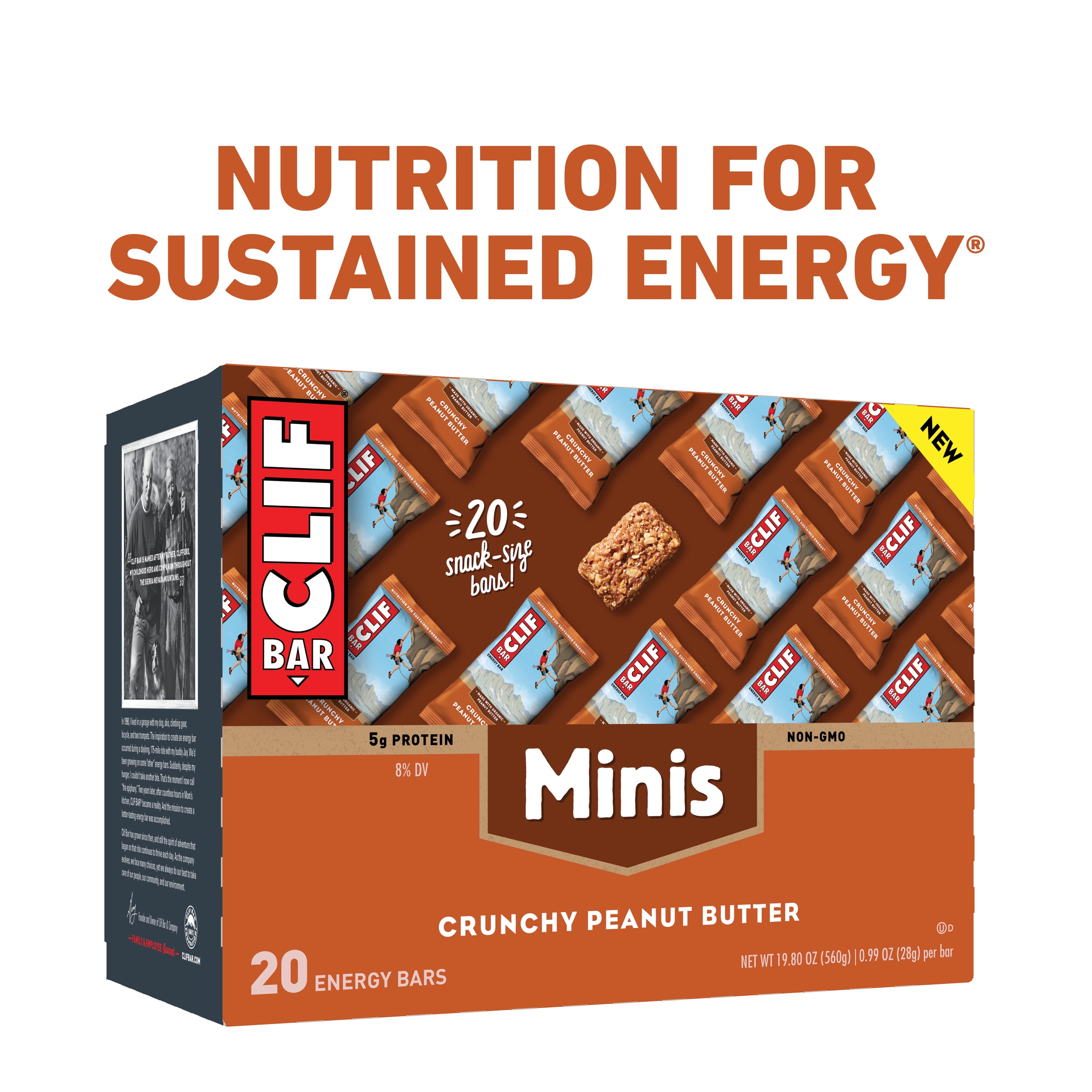 Clif Bar Minis, Crunchy Peanut Butter, 20 Energy Bars, 0.99 Oz each