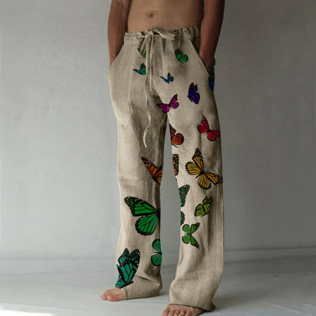 Pantalones largos casuales de pierna ancha para hombre, pantalones casuales estampados con cordones, pantalones de pierna ancha, pantalones deportivos, pantalones largos, pantalones para hombre