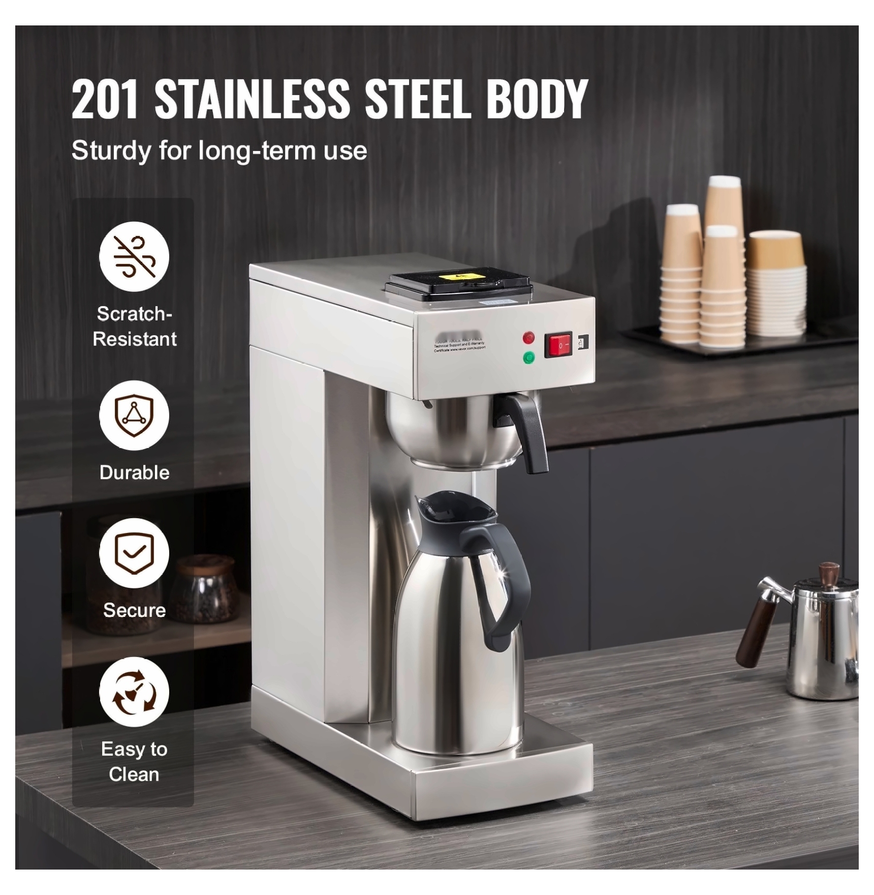Commercial Coffee Maker 12 Cup, Drip Coffee Machine with Thermal Carafe, for Office Restaurant Cafe, Fast Brewing, Easy to Use
