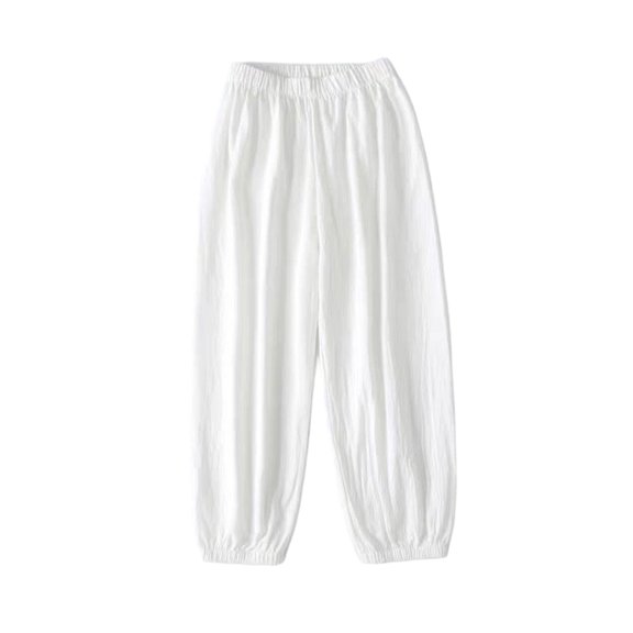 ZunFeo Womens Elastic Waistband Cotton Spandex Loose Fit Jogger Pants Breathable Casual Lounge Bottoms White,Size S