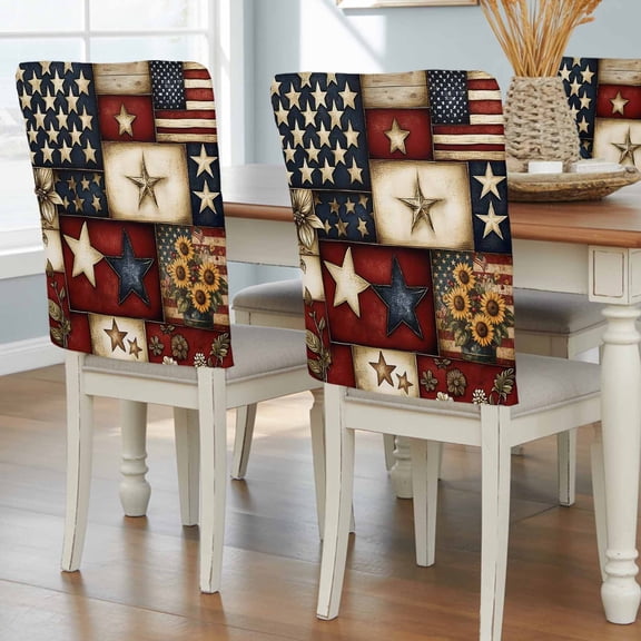 American Flag Chair Back Covers, Removable Chair Covers for Dining Chairs Set of 6, Washable Chairs Slipcovers Back Seat Protector for Wedding Party 19"x20"