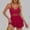 #135-Watermelon Red, variant on Women's Solid Color V-Neck Mesh One-Piece Swimsuit with Removable Padding, Tummy Control Slimming Swimsuit for Beach and Swimming