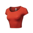 thumbnail image 2 of A2Y Women's Basic Solid Printed Scoop Neck Cap Sleeve Fitted Crop Rayon Top Tee Shirt Rust L, 2 of 3