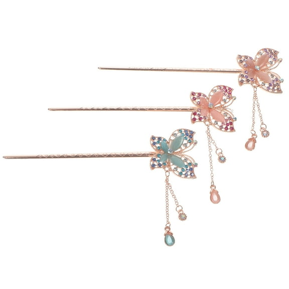 unbranded  3 Pcs Chinese Hair Accessories Stick Colorful Realistic Butterfly Clips Bun Maker Women's