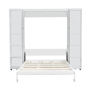Mintazer Queen Murphy Bed with Pull-Out Storage Cabinets, Modern Foldable Wall Bed with Storage Doors for Bedroom Apartment Guest Room, White