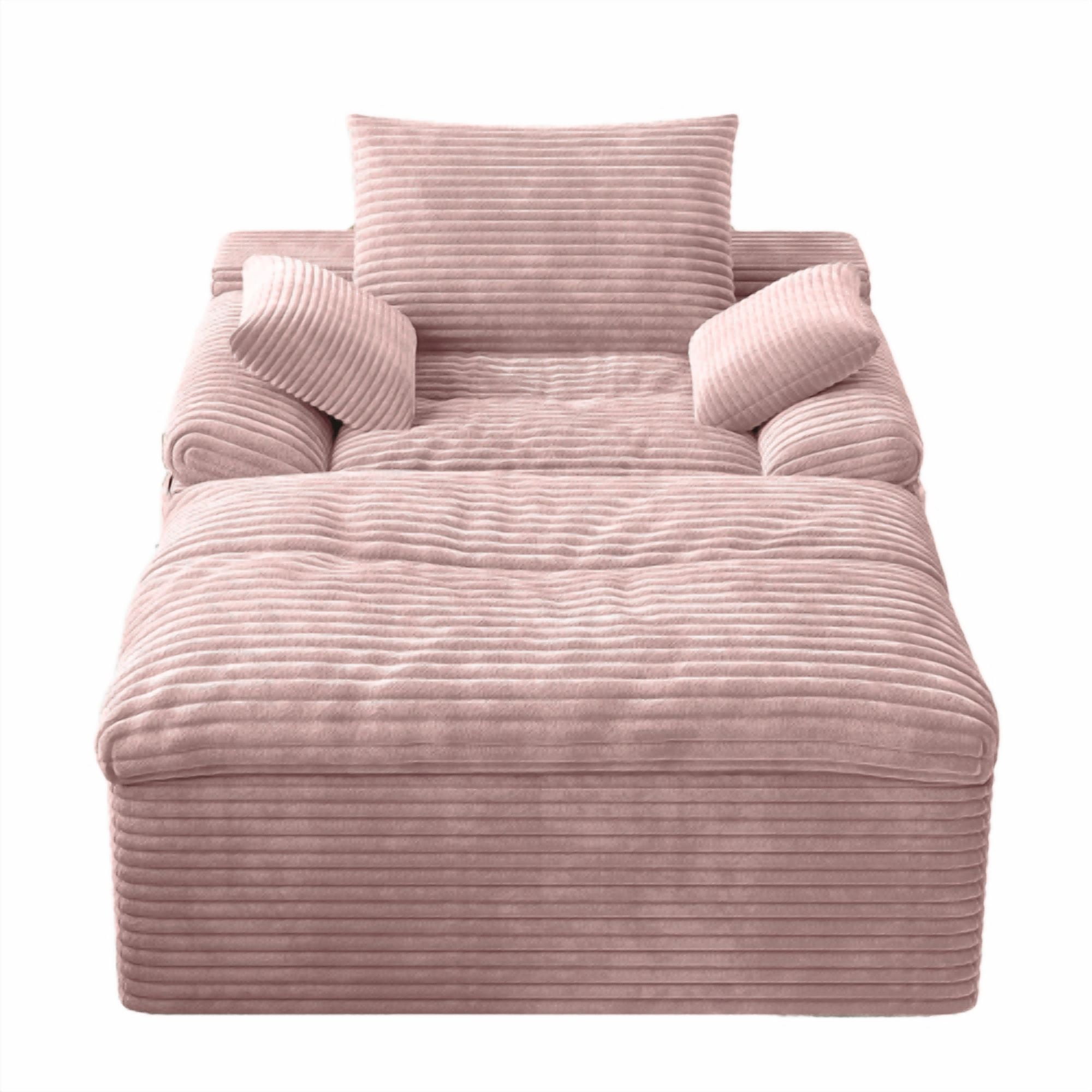 Leumius Oversized Chaise Lounge Chair Indoor,Corduroy Upholstered Sofa Bed with Deep Seat,Cozy Lounge Chair Sleeper Sofa for Living Room,Bedroom,No Assembly Required,Baby Pink