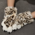thumbnail image 7 of Byfri Snow Leopard Print Furry Gloves with Black Pads 32cm Warm Plush Mittens for Winter Festive Events, 7 of 7