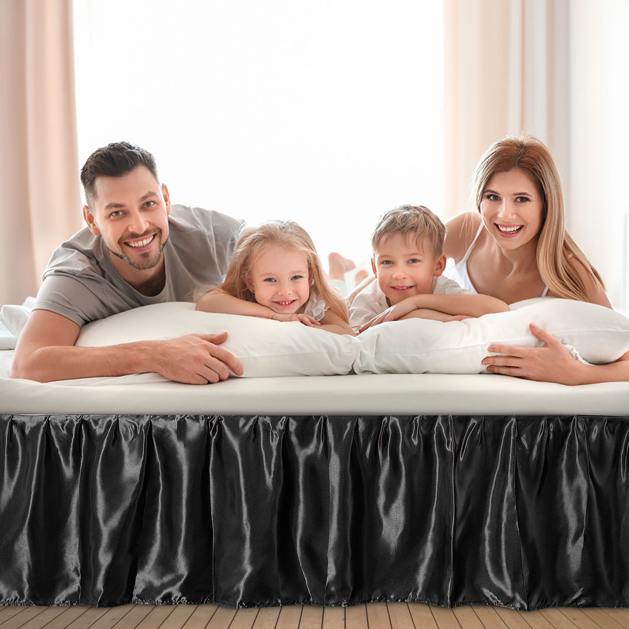 PiccoCasa Satin Silk Wrap Around Bed Skirt Dust Ruffle 18" Drop, Twin Black