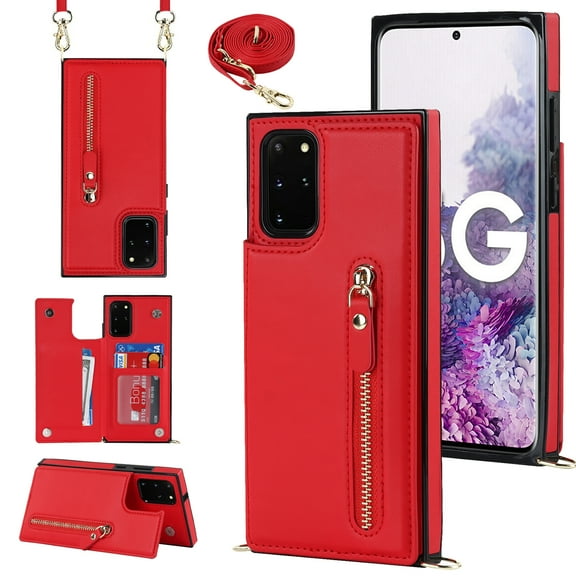 Dteck for Samsung Galaxy S20 6.2" Flip Wallet Case, PU Leather Magnetic Clasp Case with Card Slot Kickstand & Cross Body Strap Shockproof Protective Case for Samsung S20 Ladies Women, Red