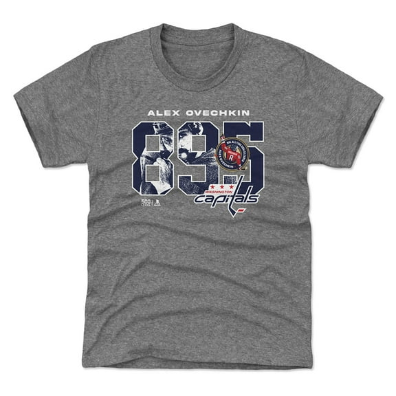 Youth 500 Level Alexander Ovechkin Gray Washington Capitals NHL All-Time Leading Goal Scorer Overlay T-Shirt