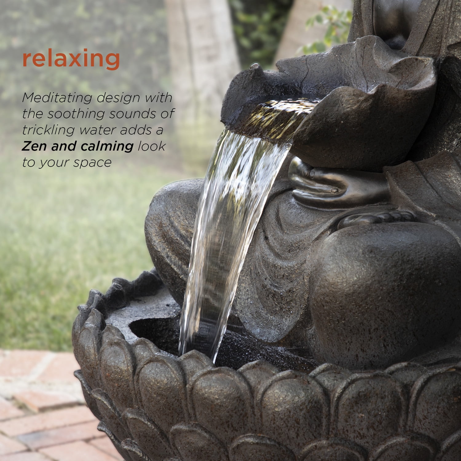 Alpine Corporation 35" x 34" x 53" Outdoor Polystone Buddha Pump Fountain, Gray