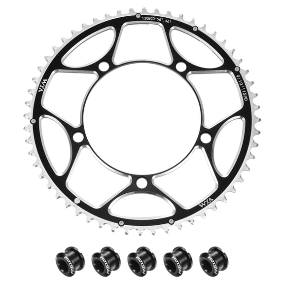 Uxcell 130BCD Bike Chainring Set 56T Round Narrow Wide Single Aluminum Chainring Chainwheel with Double Round 5 Bolts for Road Bike Bicycle 9/10/11 Speed Chains