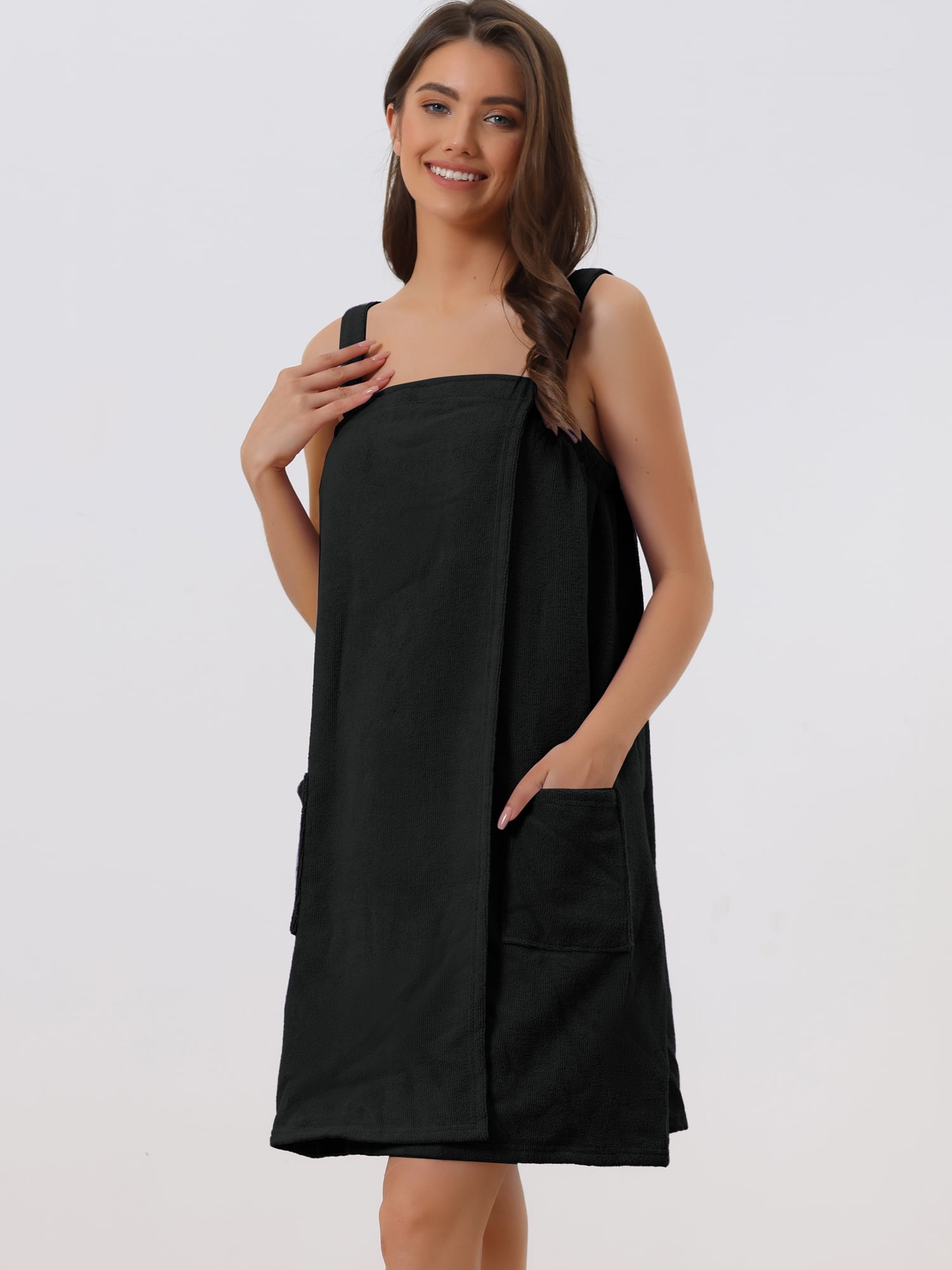 DARING DIVA Towel Wrap Bathrobe Adjustable Closure for Gym Shower XS Black