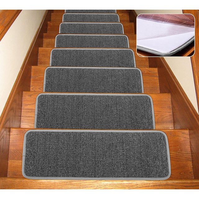 HSHDLDF 13pcs Carpet Stair Treads, Indoor Non-Slip Edging Stair Rugs Covers Rubber Backing Anti Slip Indoor Stair Mats Removable Washable Step Runners for Wooden Stairs(25.5×9.5In,Dark Grey)