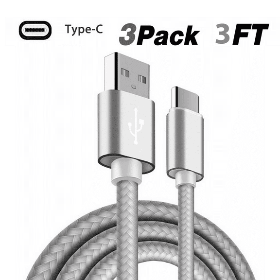 LBC 3' USB Type C 31 to USB 20 Charging Cable, White, 3 Pack